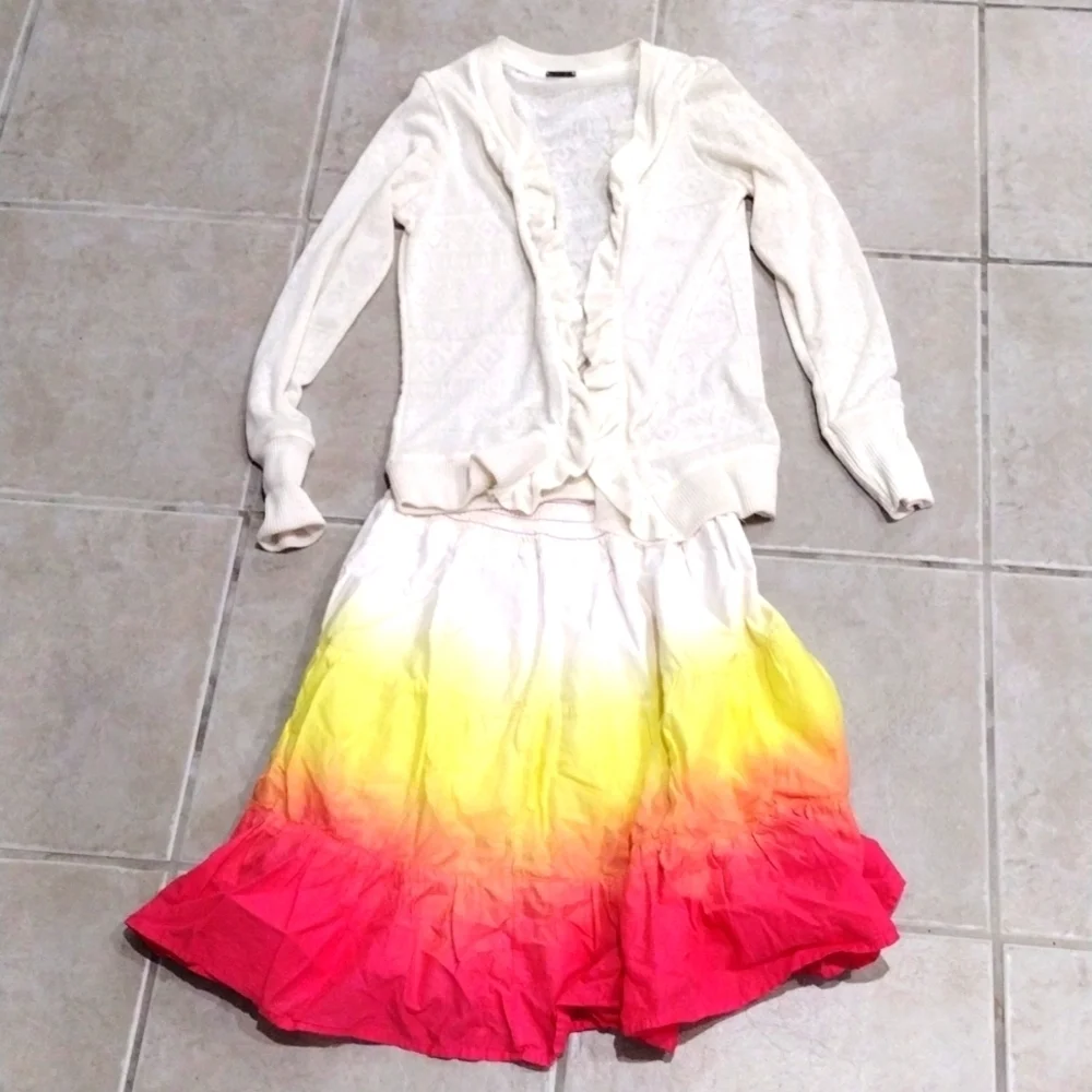 Place & Poof Girl Size 10/12 Colorful Skirt & Long Sleeve Open Top - Excellent
